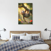 Toile Cute Hanging Sloth 3D Cartoon Jungle Canvas Print (Insitu(Chambre))