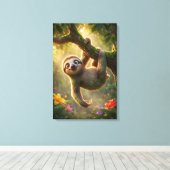 Toile Cute Hanging Sloth 3D Cartoon Jungle Canvas Print (Insitu (Plancher de Bois))