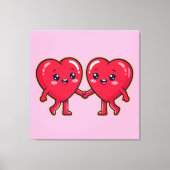 Toile Cute Heart Characters Holding Hands (Recto)