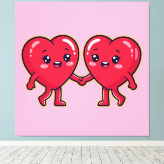 Toile Cute Heart Characters Holding Hands (Insitu (Plancher de Bois))