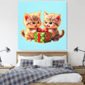 Toile **Cute Kittens Fighting Over a Gift – Funny Christ (Insitu(Chambre))