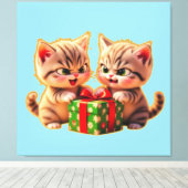 Toile **Cute Kittens Fighting Over a Gift – Funny Christ (Insitu (Plancher de Bois))