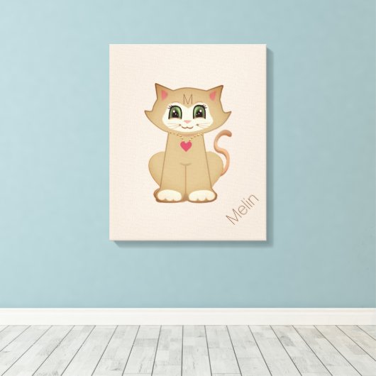 Toile Cute Kitty Chat sur Beige (Insitu (Plancher de Bois))