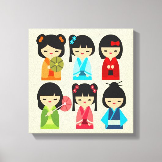 Toile Cute Kokeshi poupées japonaises (Recto)