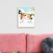 Toile Cute Penguins Playing in Snow Watercolor Nursery (Insitu(Salon))