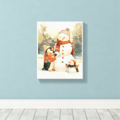 Toile Cute Penguins & Snowman – Cozy Winter Watercolor (Insitu (Plancher de Bois))