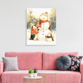 Toile Cute Penguins & Snowman – Cozy Winter Watercolor (Insitu(Salon))