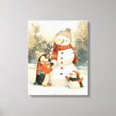 Toile Cute Penguins & Snowman – Cozy Winter Watercolor (Recto)