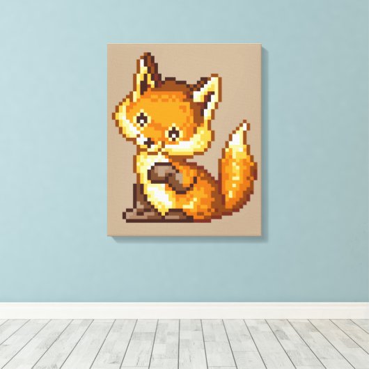Toile Cute Pixel Art Fox (Insitu (Plancher de Bois))
