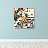 Toile Cute Retro Maman et Fille Cuisiner ensemble (Insitu (Plancher de Bois))