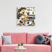 Toile Cute Retro Maman et Fille Cuisiner ensemble (Insitu(Salon))