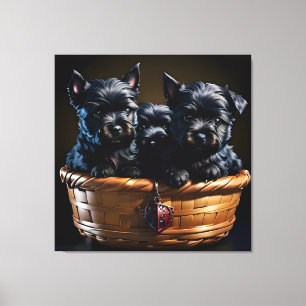 Toile Cute Scottie Terrier Puppies dans un panier 2