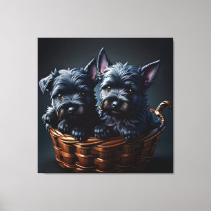 Toile Cute Scottie Terrier Puppies dans un panier 4