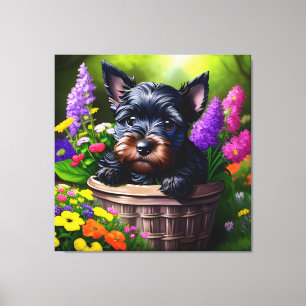 Toile Cute Scottie Terrier Puppies dans un panier 7