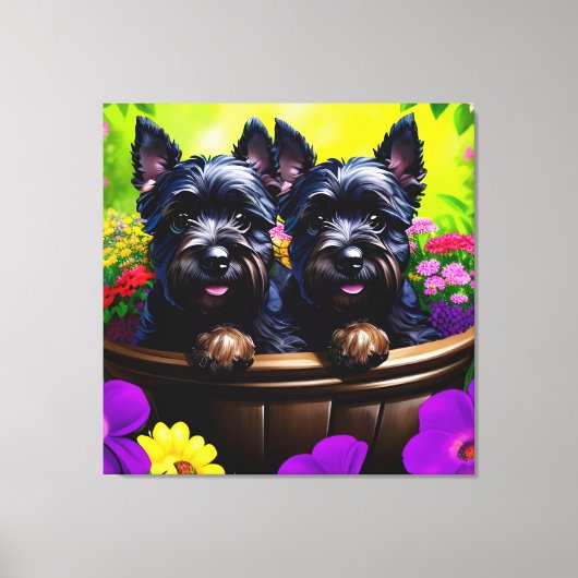 Toile Cute Scottie Terrier Puppies dans un panier 8 (Recto)