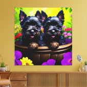 Toile Cute Scottie Terrier Puppies dans un panier 8 (Insitu(Salon))