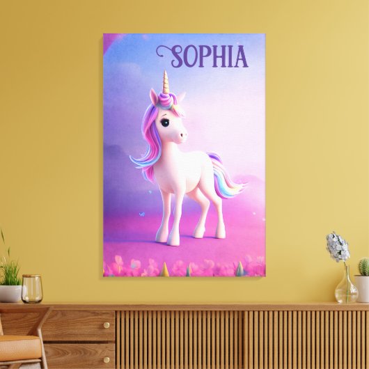 Toile Cute Unicorne Blanche Avec Rose & Bleu Mane (Insitu(Salon))