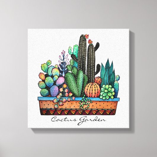 Toile Cute Watercolor Cactus Garden (Recto)