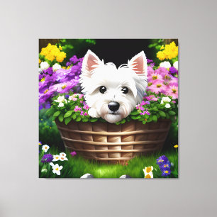 Toile Cute Westie White Terrier Puppies dans un panier 4