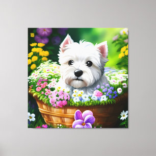 Toile Cute Westie White Terrier Puppies dans un panier 5