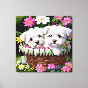 Toile Cute Westie White Terrier Puppies dans un panier 7