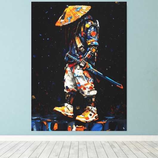 Toile Cyber Ninja Palette Knife Neon Orange Impasto (Insitu (Plancher de Bois))