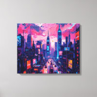 Cyberpunk Skyline Canvas Wall Art | Futuriste
