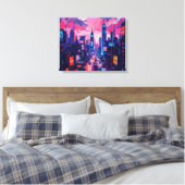 Toile Cyberpunk Skyline Canvas Wall Art | Futuriste (Insitu(Chambre))