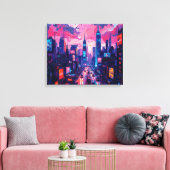 Toile Cyberpunk Skyline Canvas Wall Art | Futuriste (Insitu(Salon))