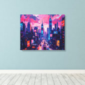 Toile Cyberpunk Skyline Canvas Wall Art | Futuriste (Insitu (Plancher de Bois))
