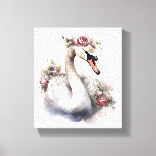 Toile Cygne avec couronne Rose