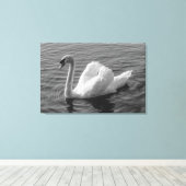 Toile Cygne. Roath Park Lake, Cardiff, Wales B&W Canvas (Insitu (Plancher de Bois))