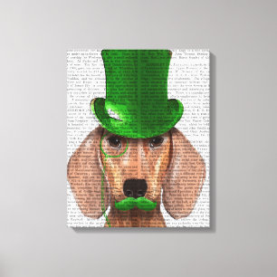 Toile Dachshund au chapeau vert et à la moustache