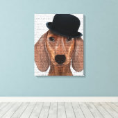 Toile Dachshund avec Casquette Bowler Steampunk (Insitu (Plancher de Bois))