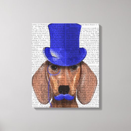 Toile Dachshund avec chapeau bleu et moustache bleue (Recto)