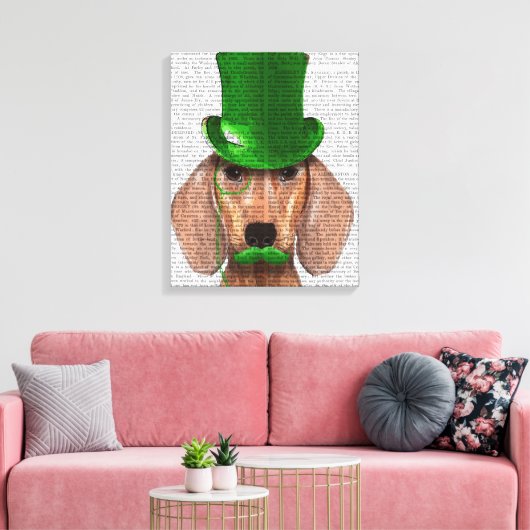 Toile Dachshund avec chapeau vert et moustache (Insitu(Salon))