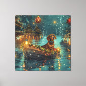 Toile Dachshund Noël Festive Voyage (Recto)