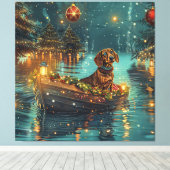 Toile Dachshund Noël Festive Voyage (Insitu (Plancher de Bois))