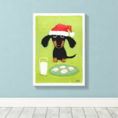 Toile Dachshund Santa Clause amusante avec le lait et le (Insitu (Plancher de Bois))