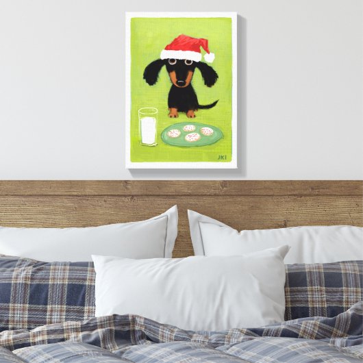 Toile Dachshund Santa Clause amusante avec le lait et le (Insitu(Chambre))