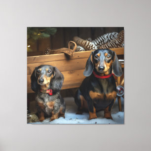 Toile Dachshund Snows Sleigh Décor de Noël