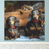 Toile Dachshund Snows Sleigh Décor de Noël (Insitu (Plancher de Bois))