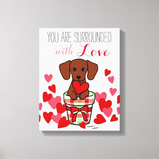Toile Dachshund Valentine Caricature (Recto)