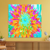 Toile Dahlia décorative tropicale orange et rose chaud (Insitu(Salon))