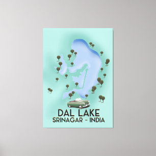 Toile Dal Lake, Srinagar, Inde poster de voyage Carte