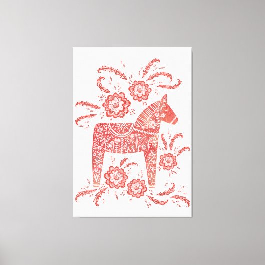 Toile Dala suédois Cheval Rouge et Blanc Art populaire (Recto)
