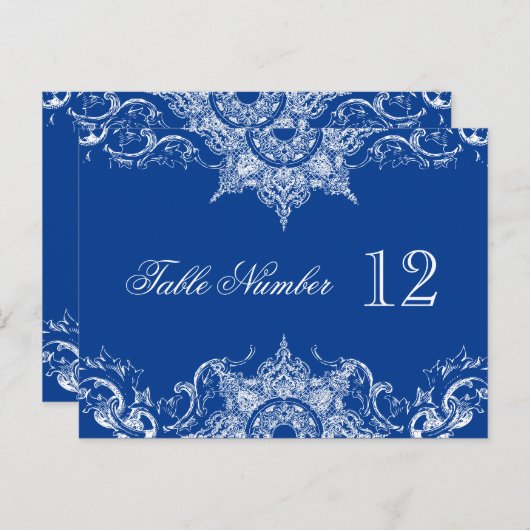 Toile Damask Réception Numéros de table Royal Blue (Devant / Derrière)