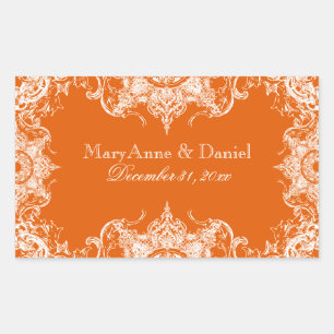 Toile Damask Swirl Bijpassende Sticker-T angerine Rechthoekige Sticker