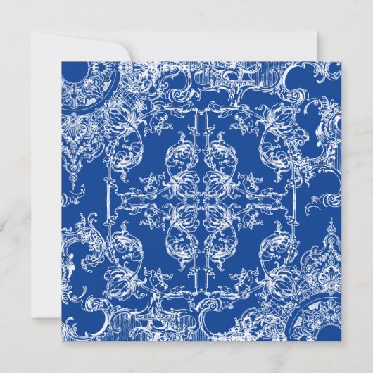 Toile Damask Swirl Couples Douche Royal Blue Kaart (Achterkant)