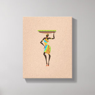 Toile Dame africaine avec panier Art tribal